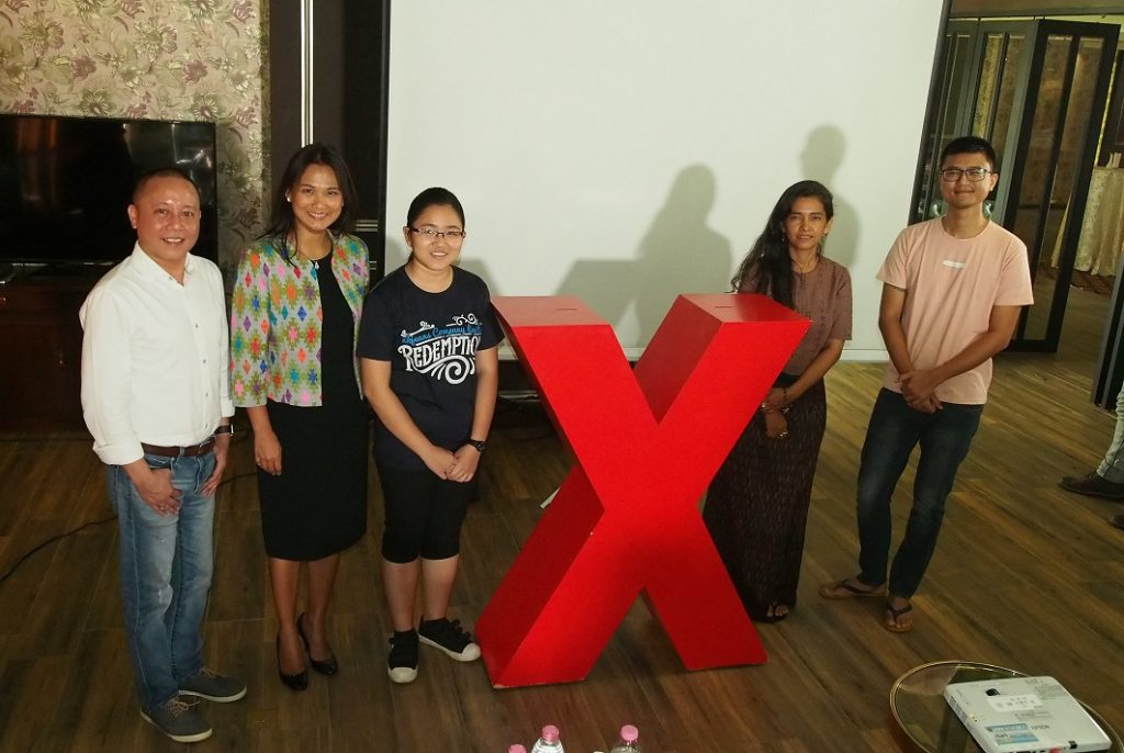 Group photo of organizer and speakers for the 2017 TEDxYangon event (left to right) Sonny Swe, Thiri Thant Mon, Moe Thitsa, Htar Htar and Lamin Oo. OLYMPUS DIGITAL CAMERA