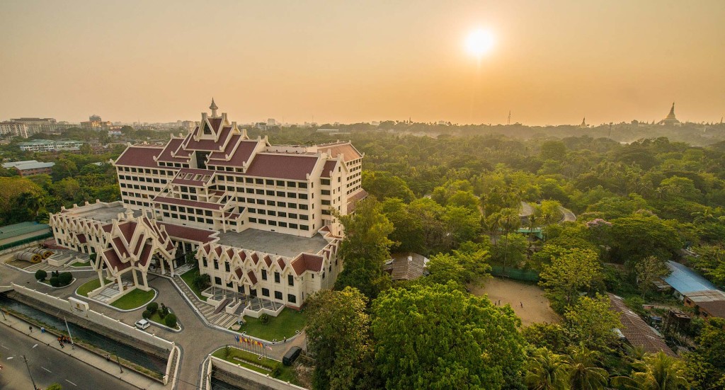 Sunrise over The Rose Garden in Yangon.